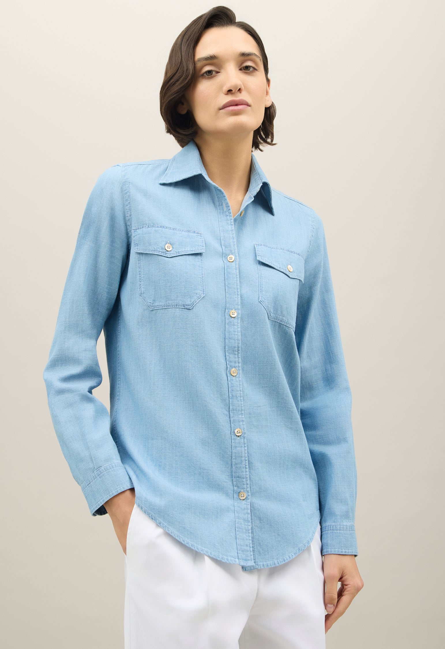 Camicia western in denim blu chiaro