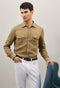 Dark Beige Linen Western Shirt
