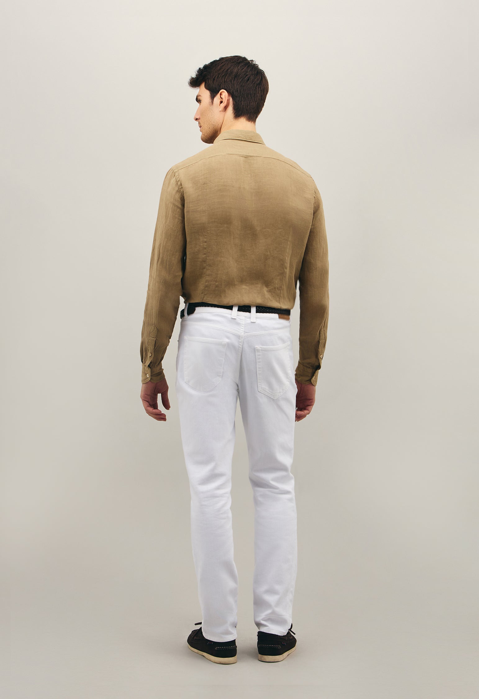 Camicia Western in lino beige scuro