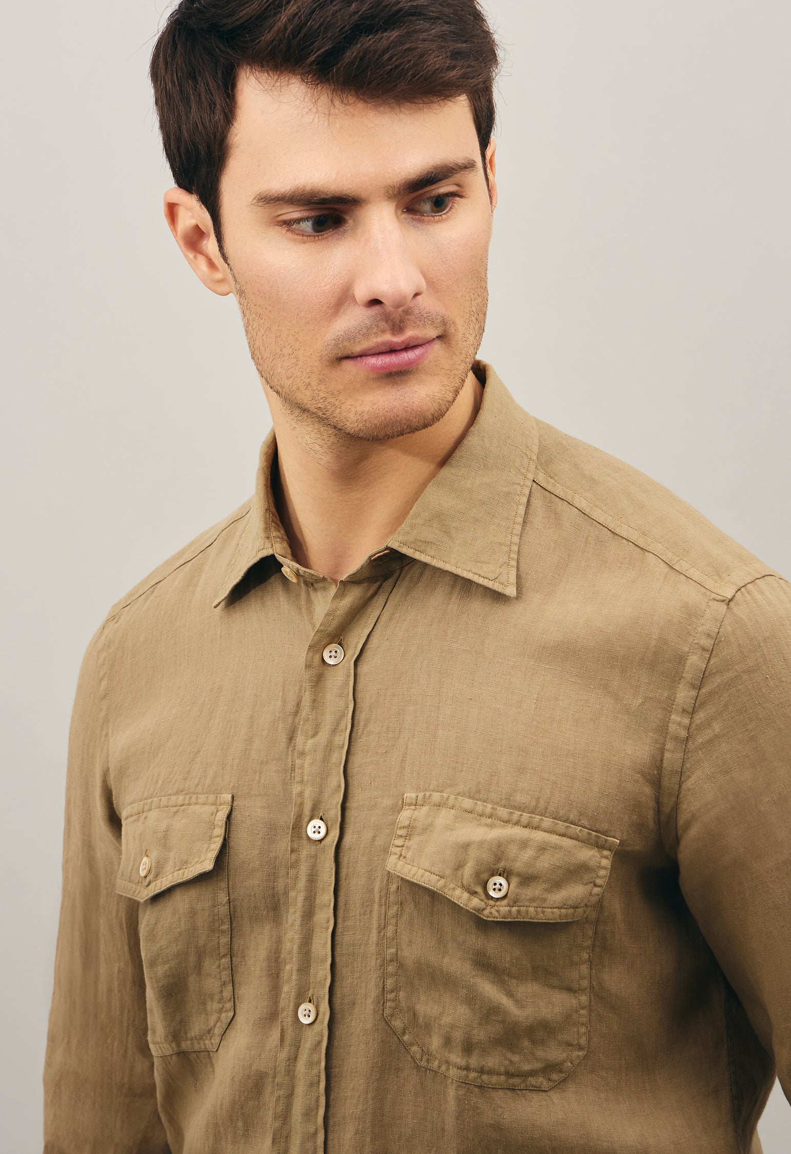 Dark Beige Linen Western Shirt