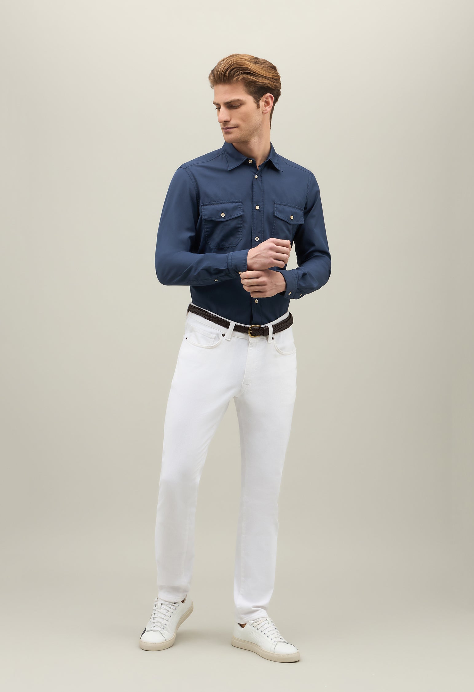 Camicia in popeline tinto in capo blu