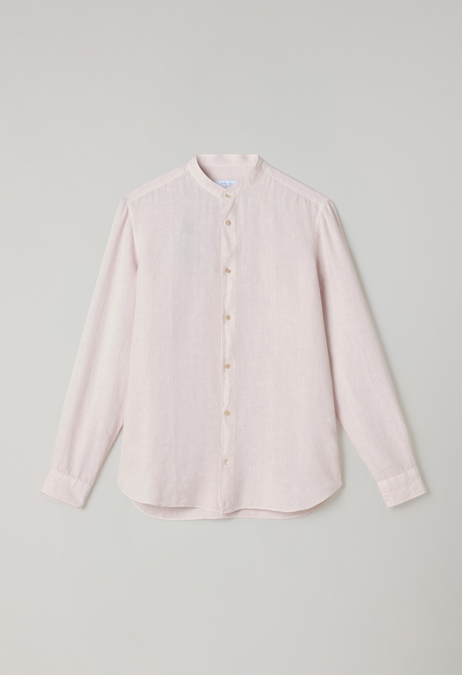 Camicia guru in lino tinto in capo rosa pastello