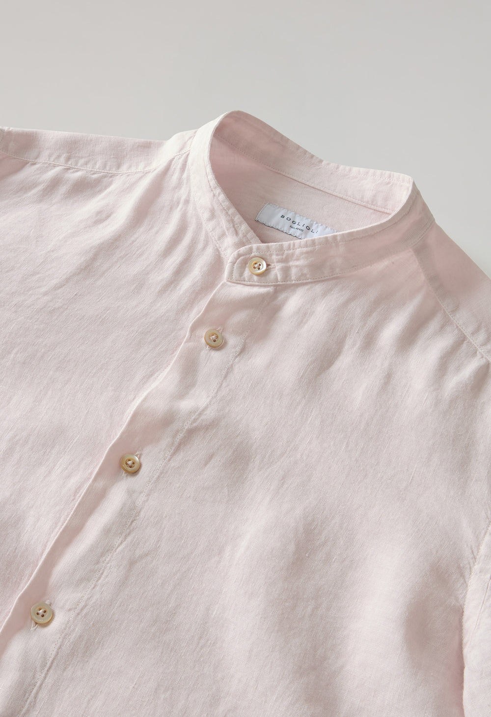 Camicia guru in lino tinto in capo rosa pastello