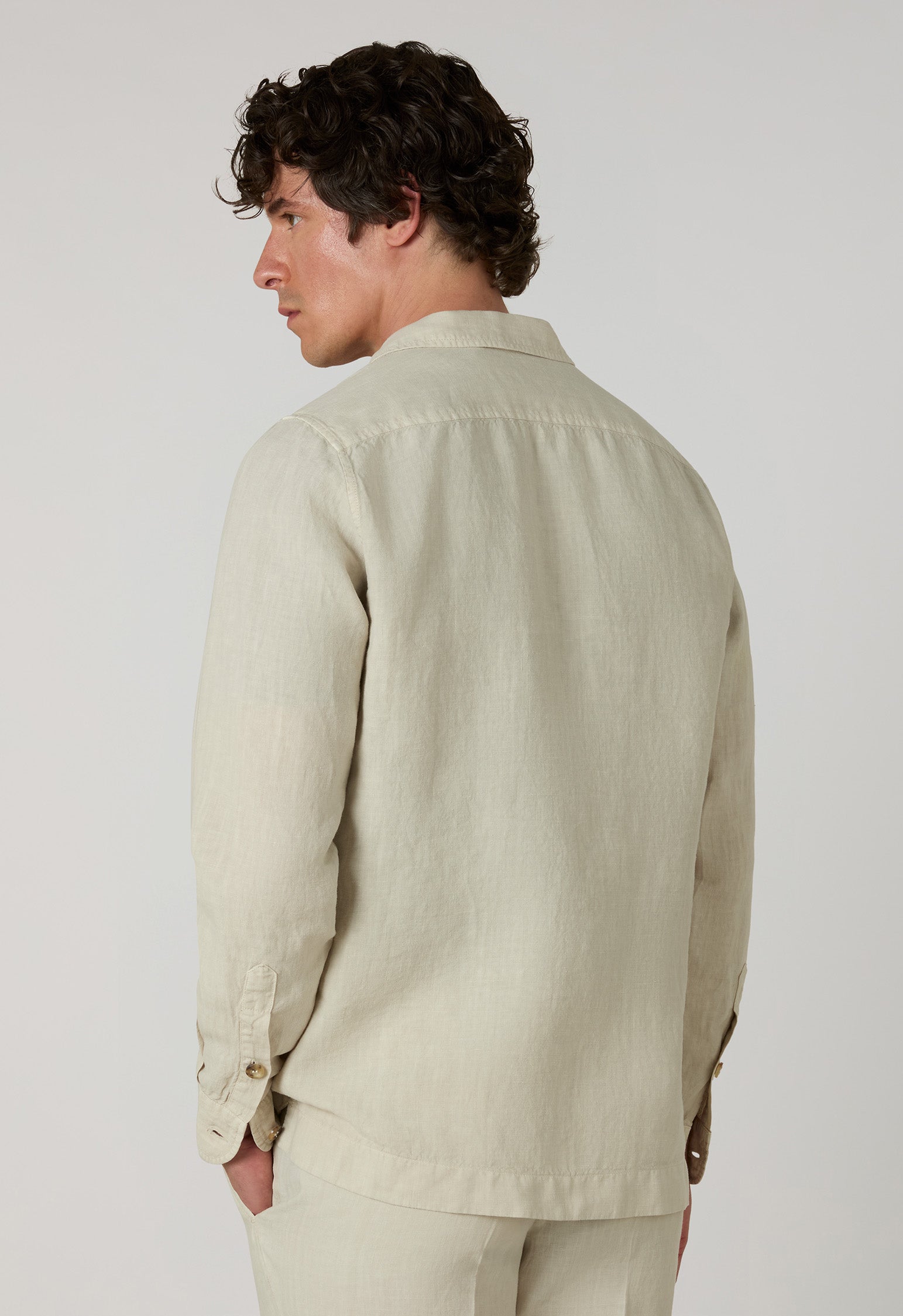 Overshirt Painter in lino tinto in capo beige