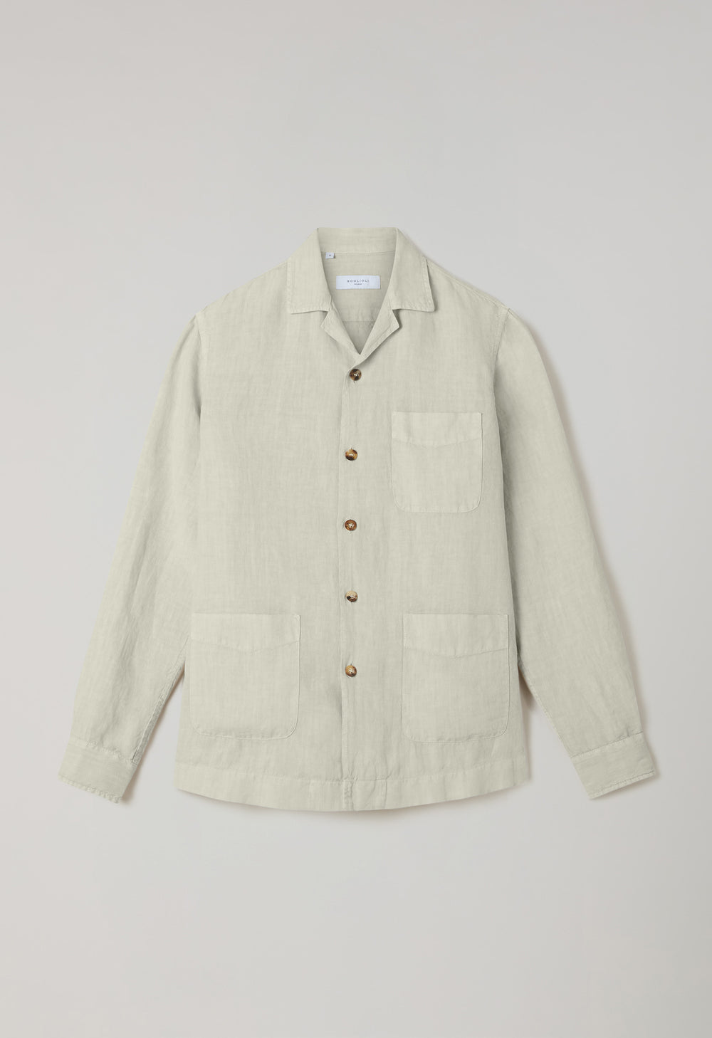 Beiges stückgefärbtes Painter-Overshirt aus Leinen
