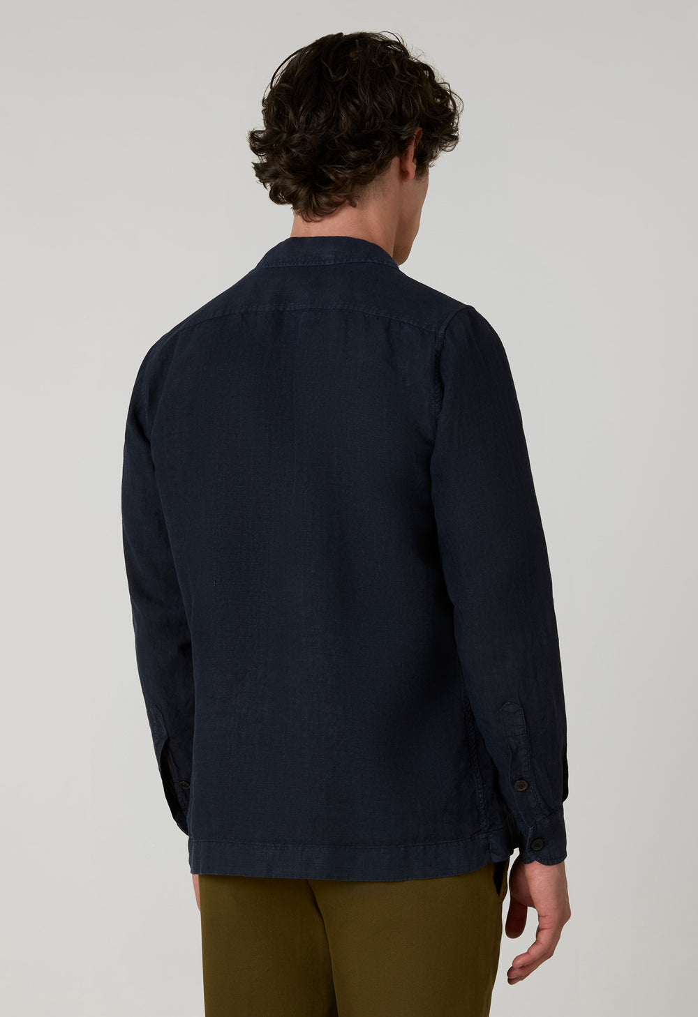 Blue Garment Dyed Linen Painter Overshirt