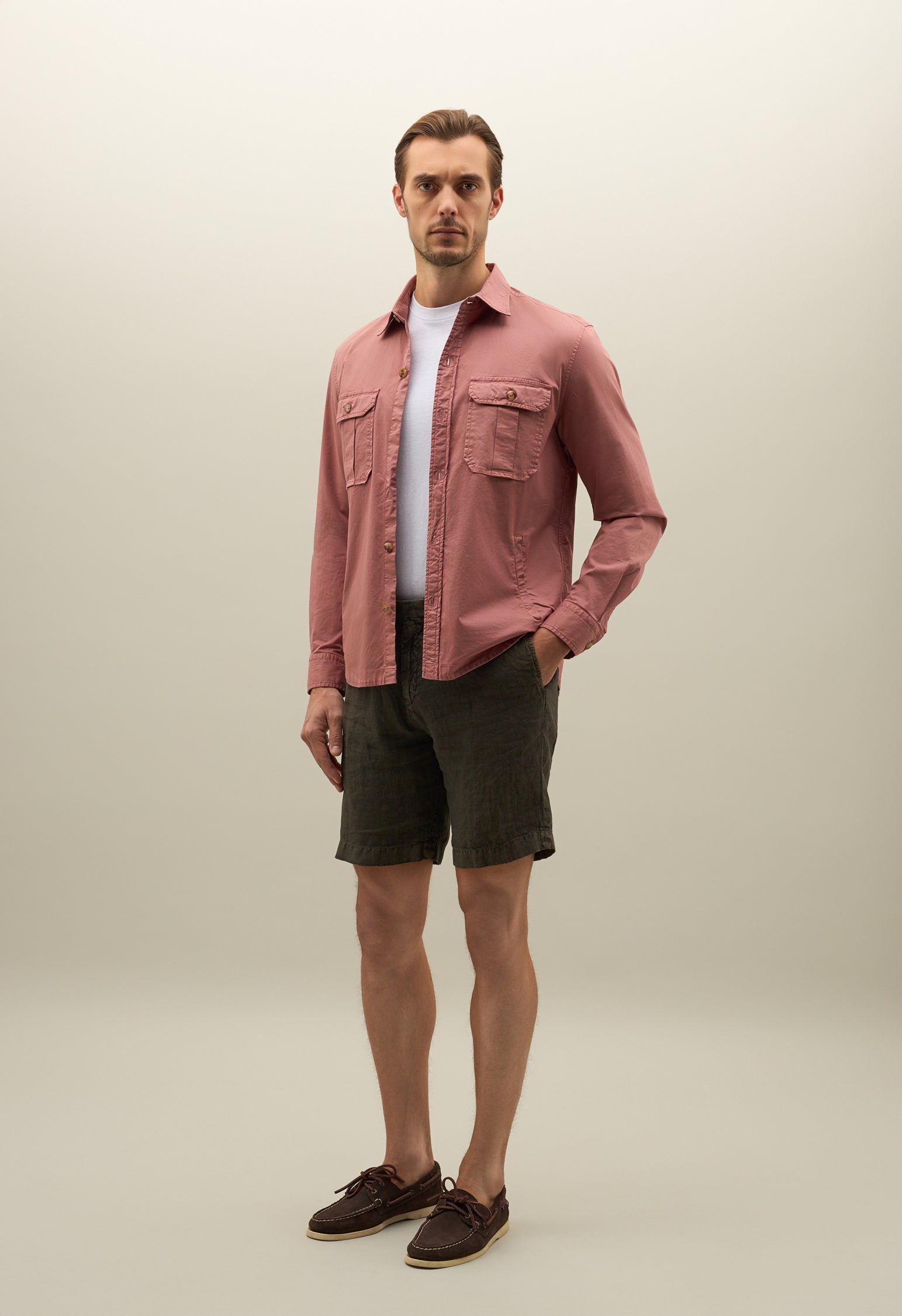 Rosafarbenes Stückgefärbtes Overshirt aus Baumwolle
