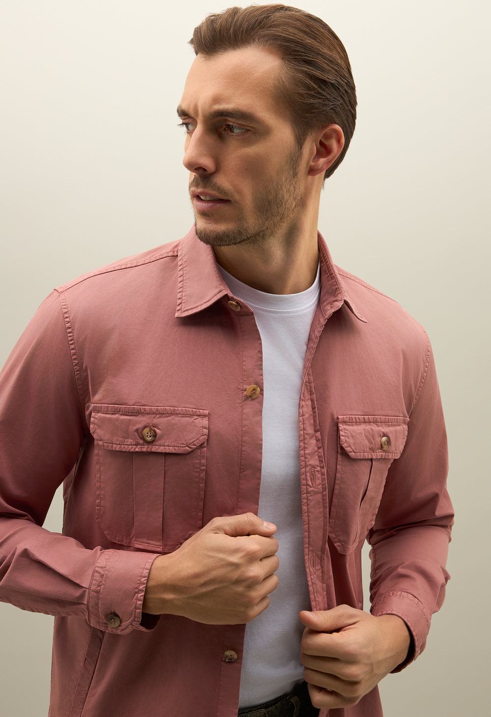 Rosafarbenes Stückgefärbtes Overshirt aus Baumwolle