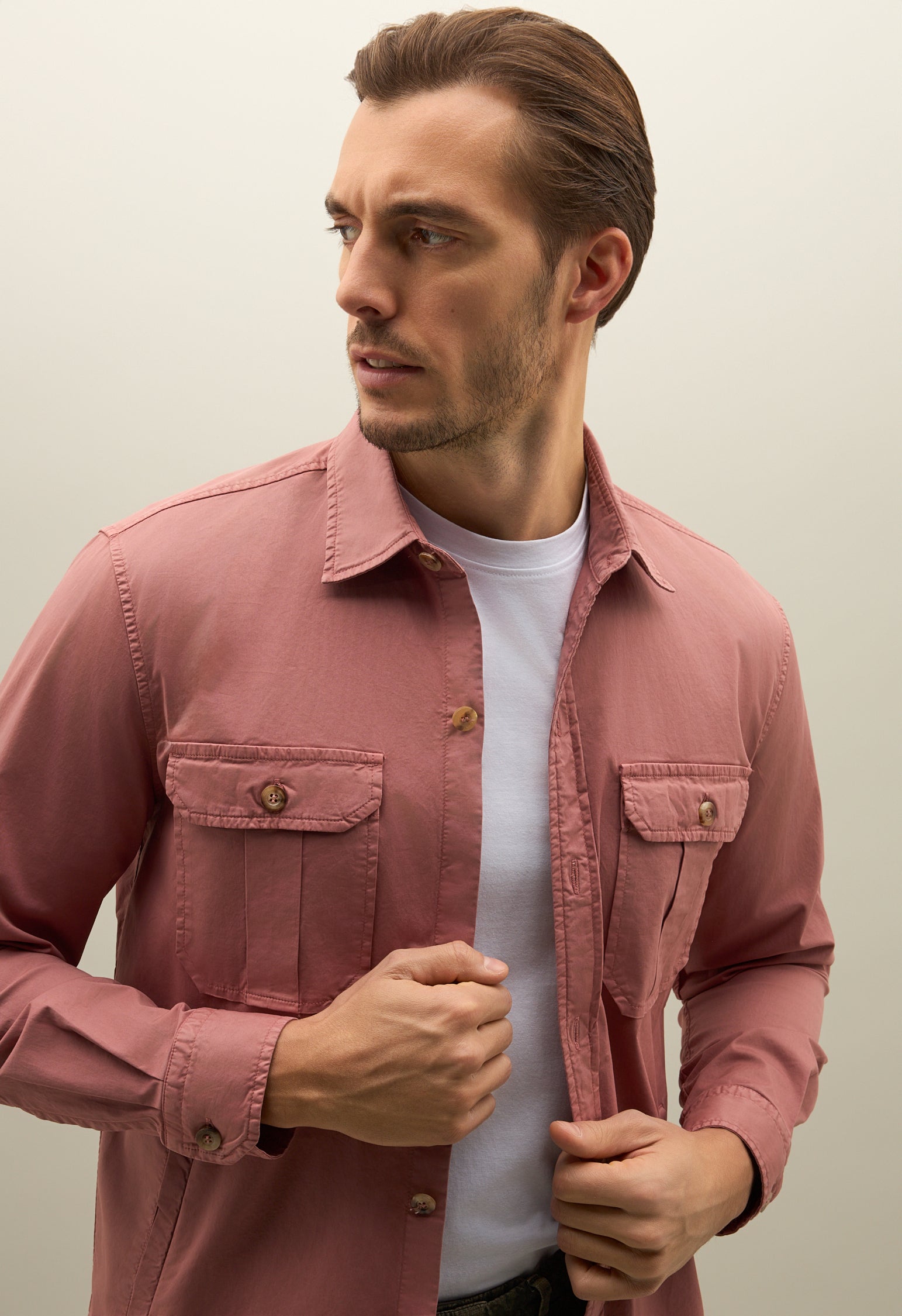 Rosafarbenes Stückgefärbtes Overshirt aus Baumwolle