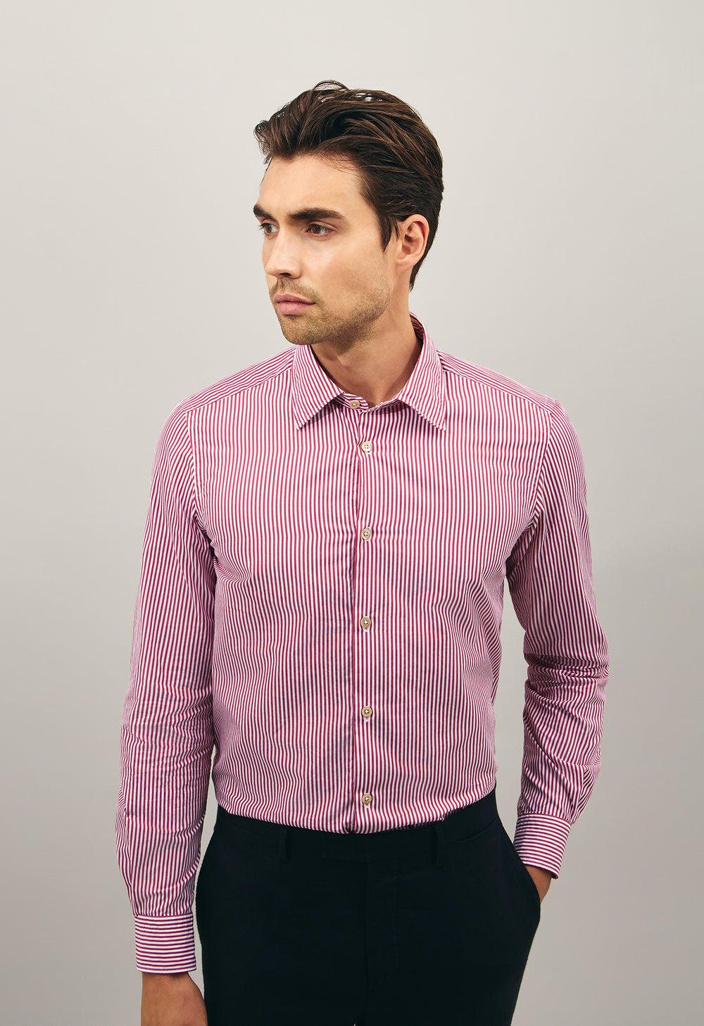Camicia a righe in popeline rosso