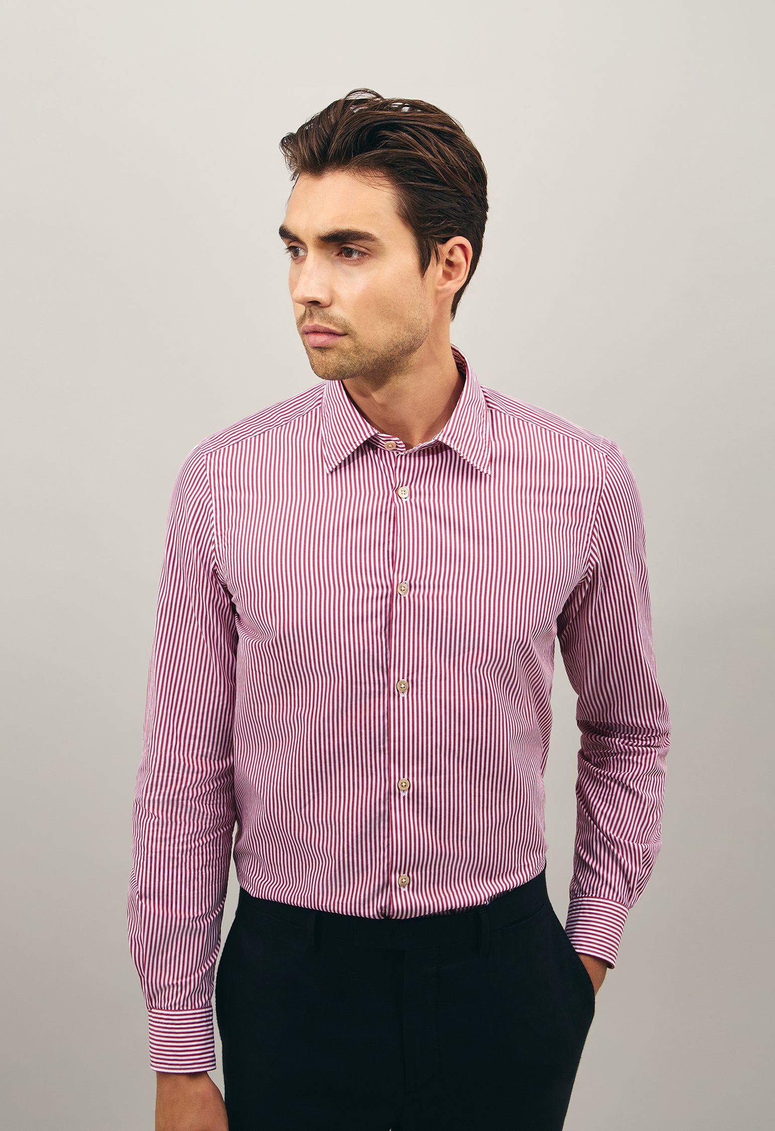 Camicia a righe in popeline rosso
