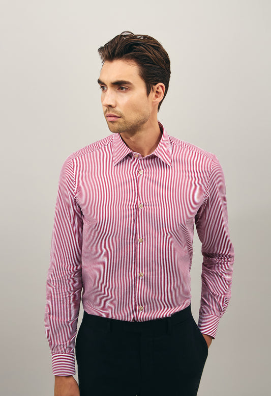 Red Poplin Striped Shirt