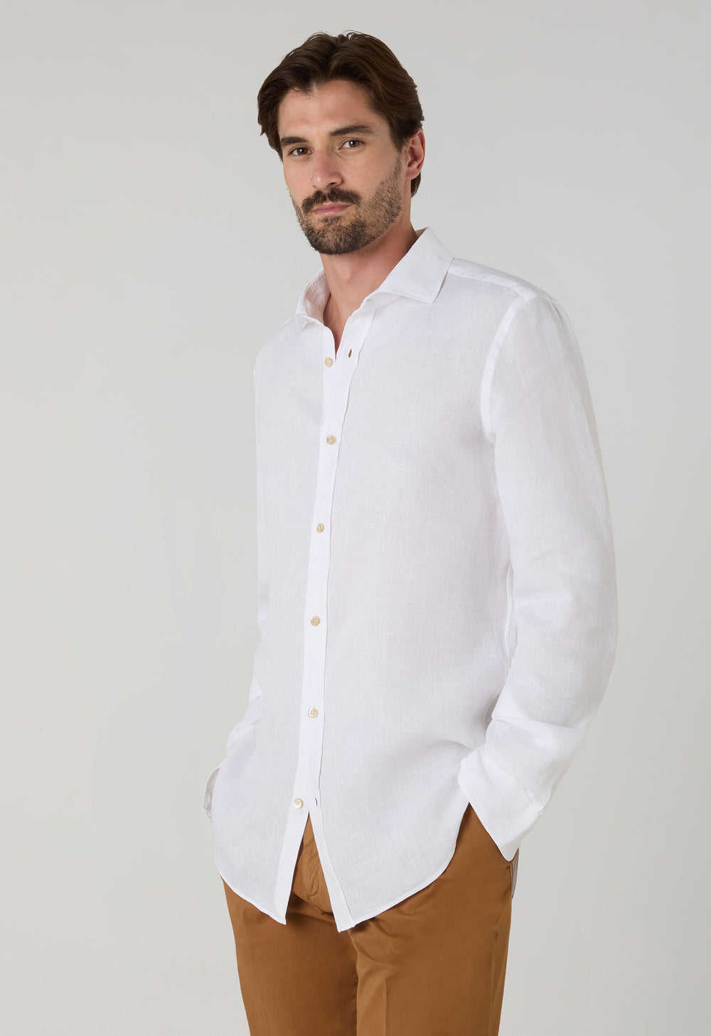 White Garment Dyed Linen Tailored Shirt