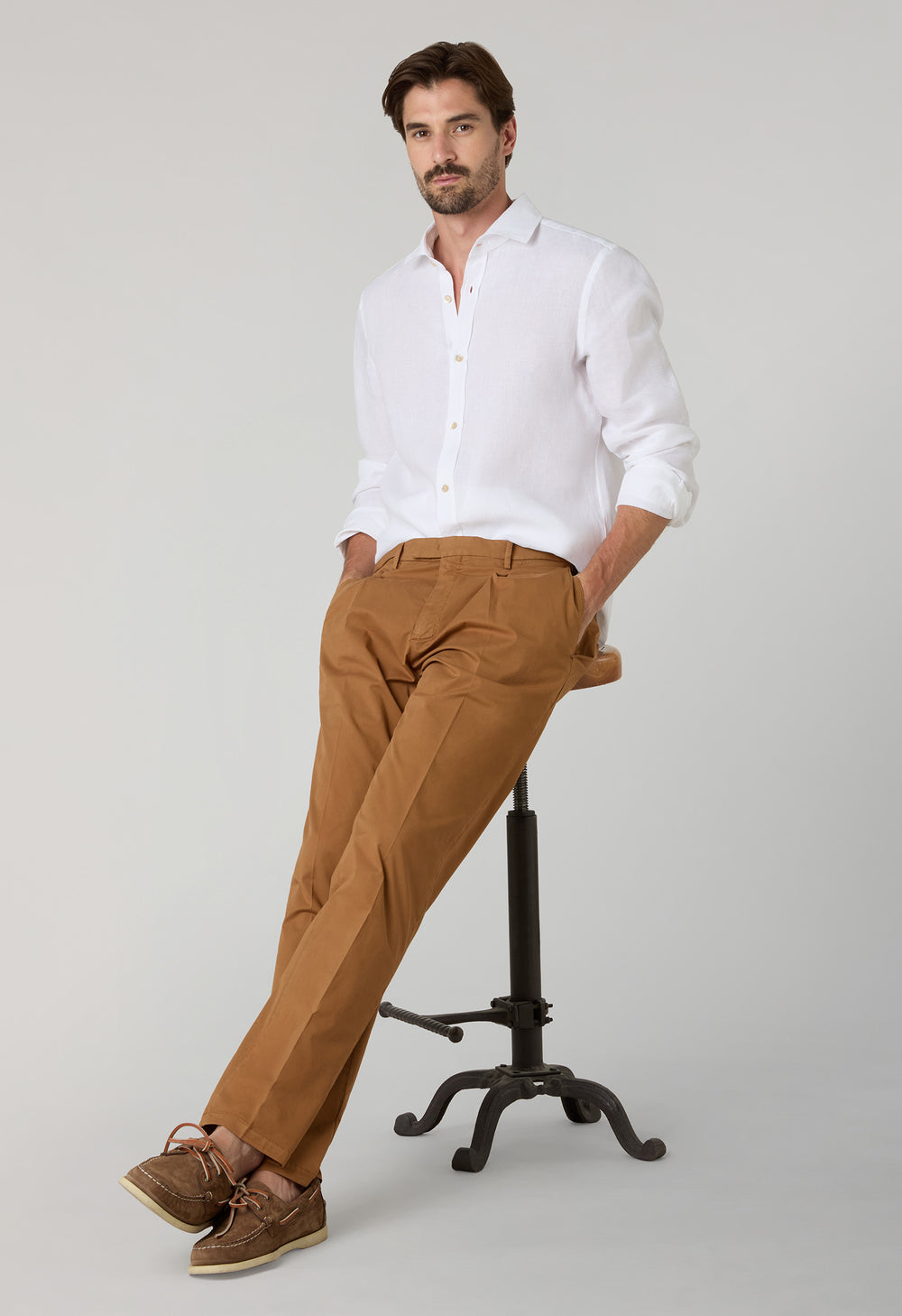White Garment Dyed Linen Tailored Shirt