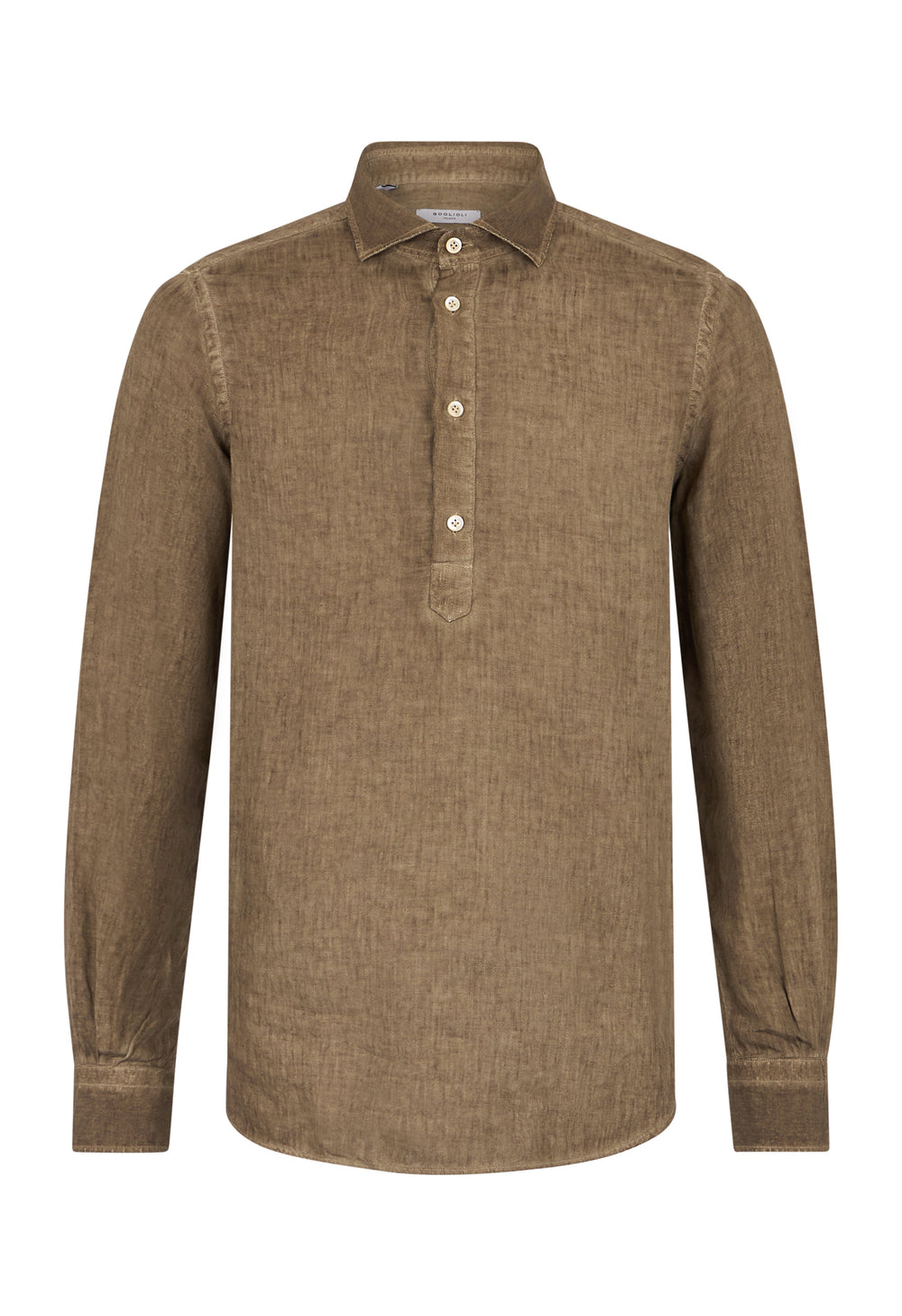 Grünes stückgefärbtes Leinen-Poloshirt