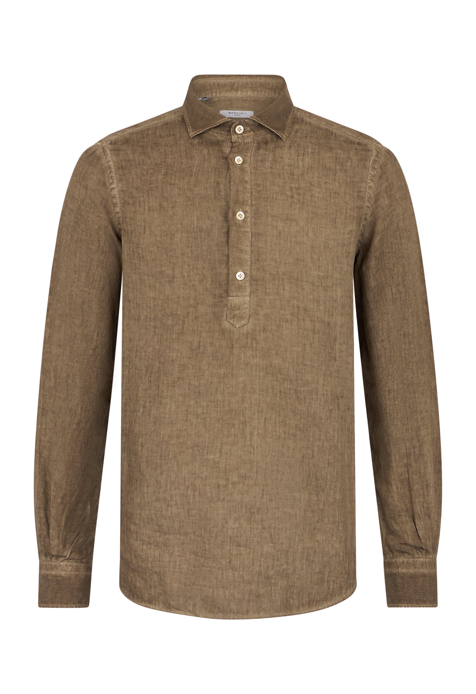 Grünes stückgefärbtes Leinen-Poloshirt
