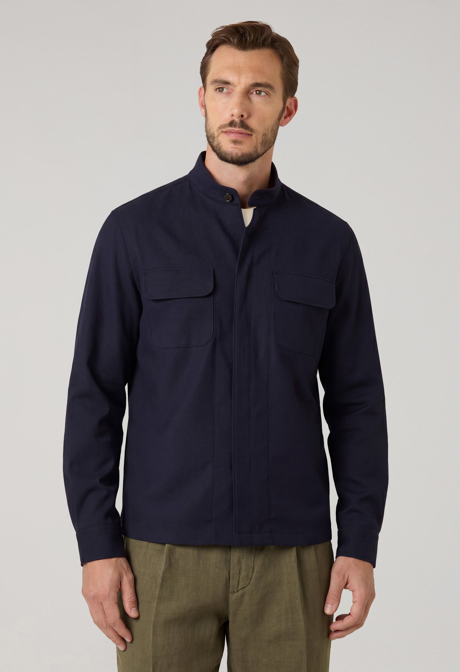Overshirt in canvas di lana blu