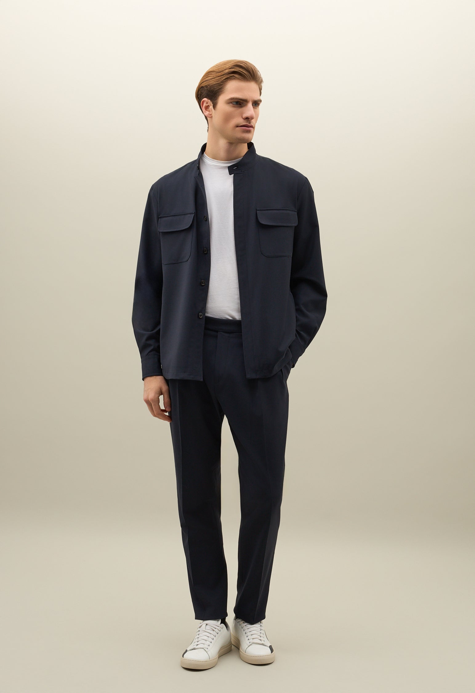 Overshirt guru in lana stretch blu