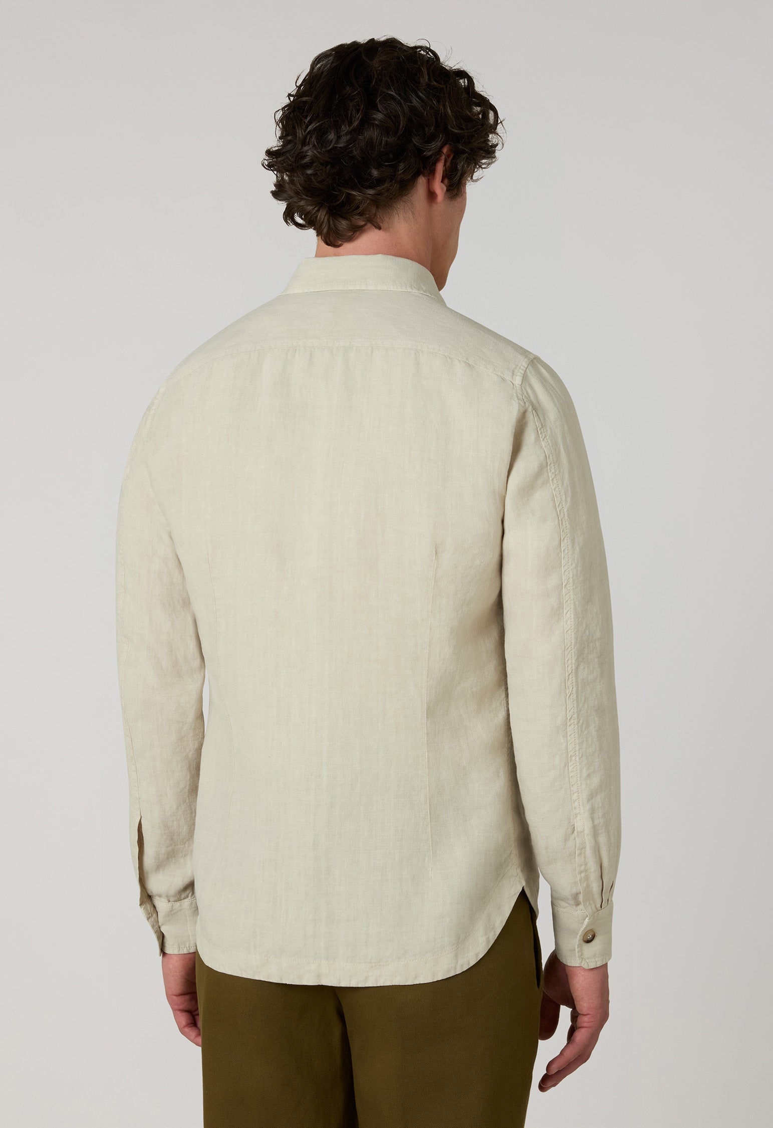 Overshirt in lino tinto in capo beige