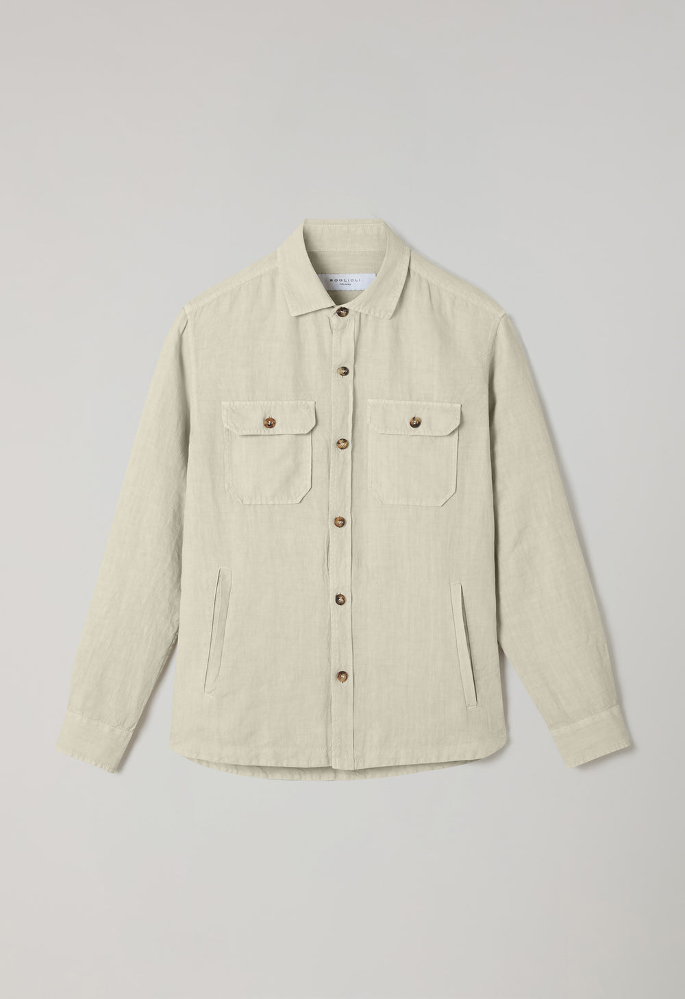 Beige Garment Dyed Linen Overshirt