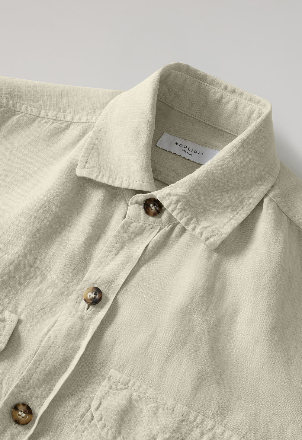 Beige Garment Dyed Linen Overshirt