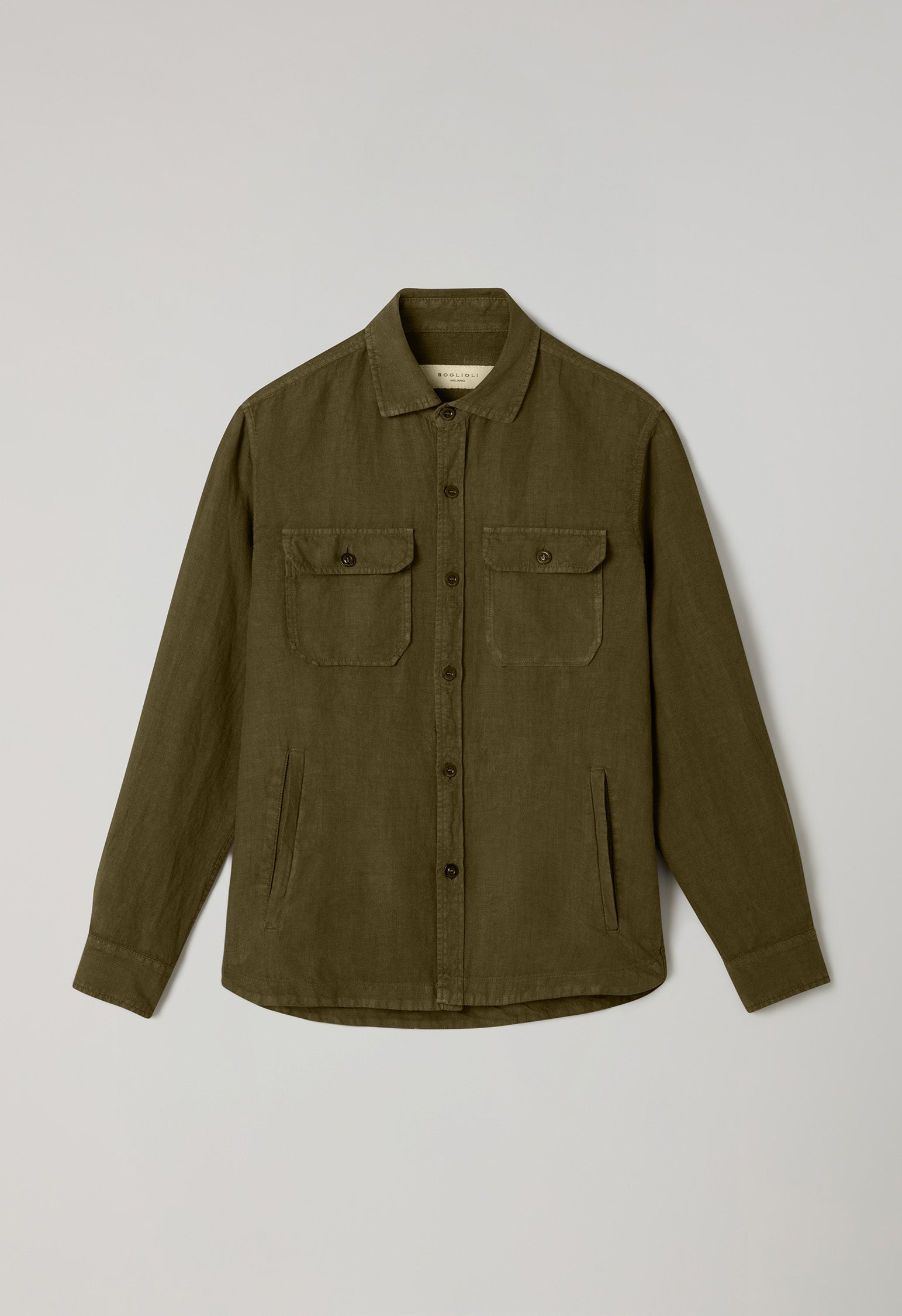 Overshirt in lino tinto in capo verde