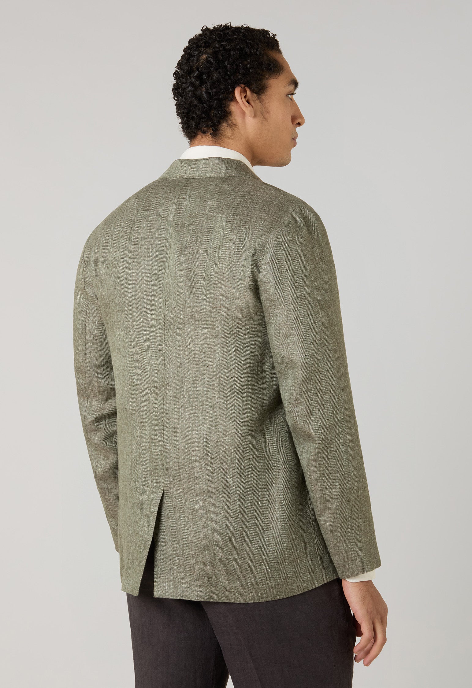 Giacca Khaki in lino a spina di pesce verde chiaro