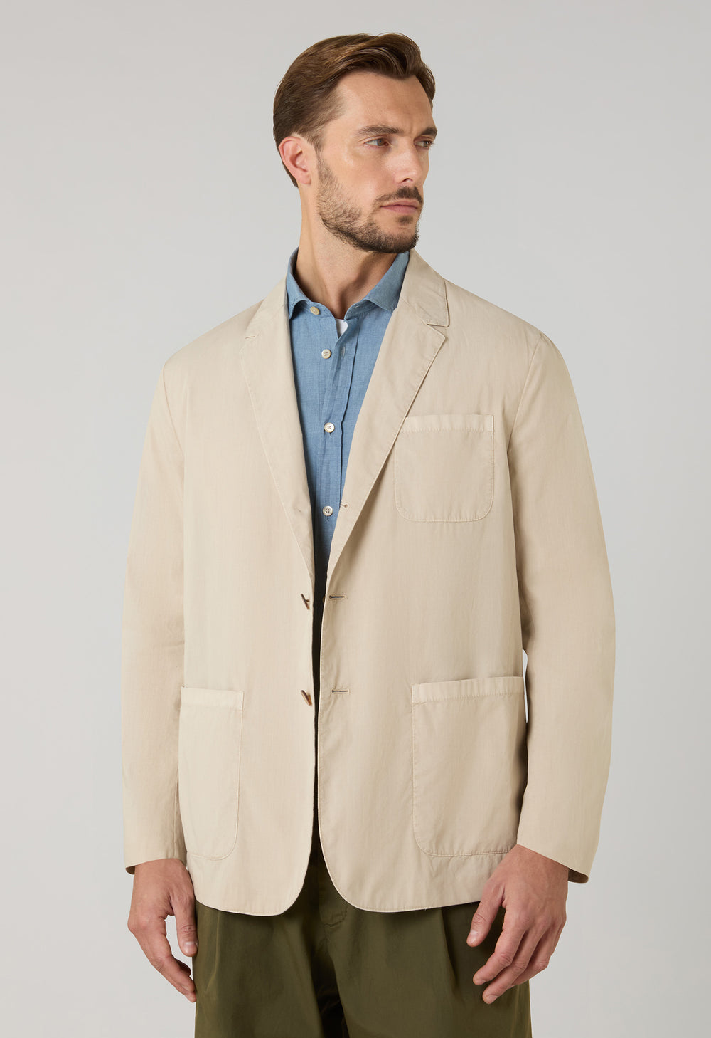 Giacca Khaki in popeline tinto in capo beige