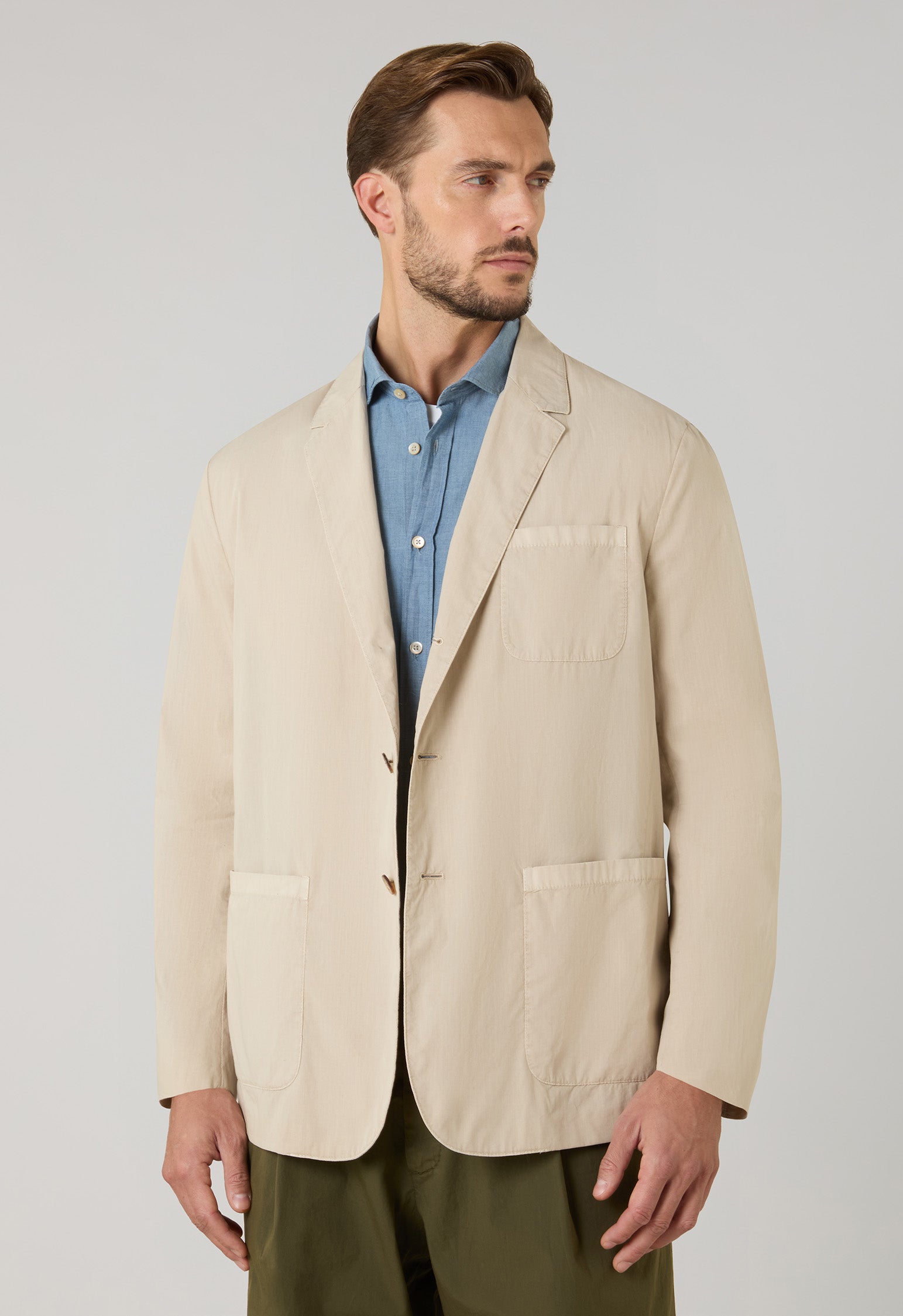 Giacca Khaki in popeline tinto in capo beige