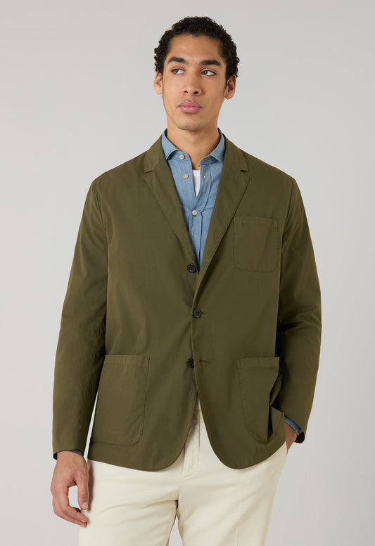 Green Garment Dyed Popeline Papier Khaki Jacket