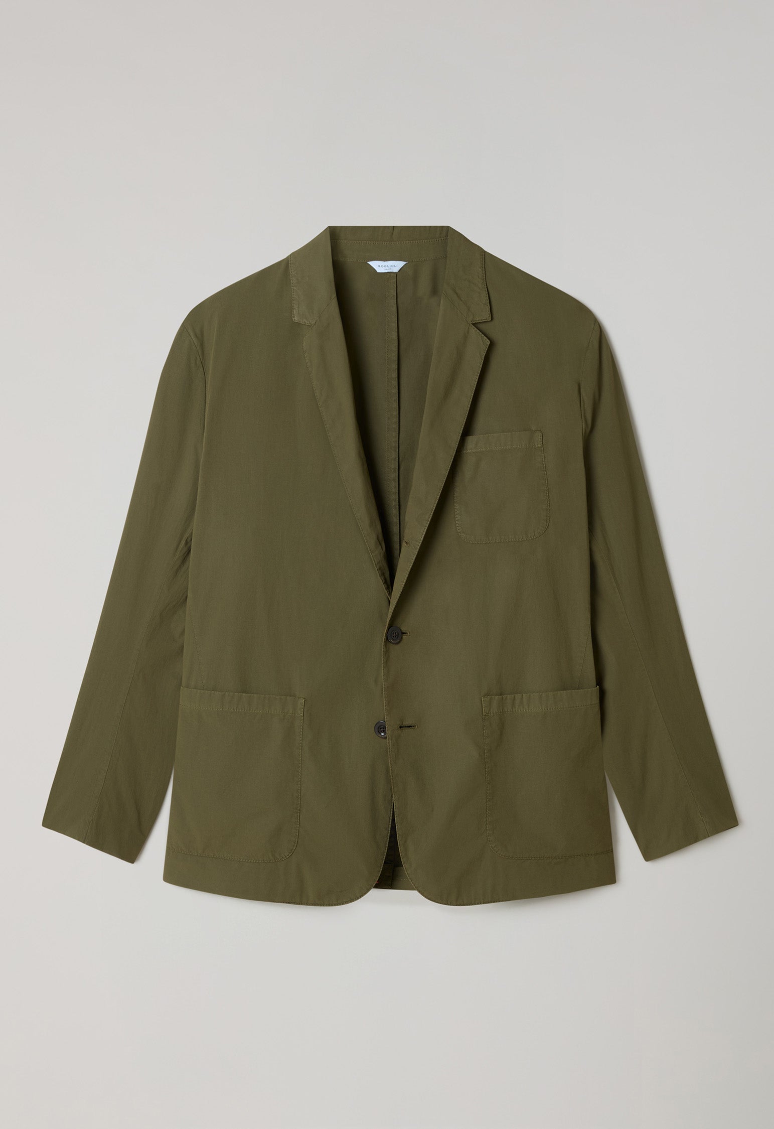 Grüne Khaki-Jacke aus stückgefärbtem Papier-Popeline