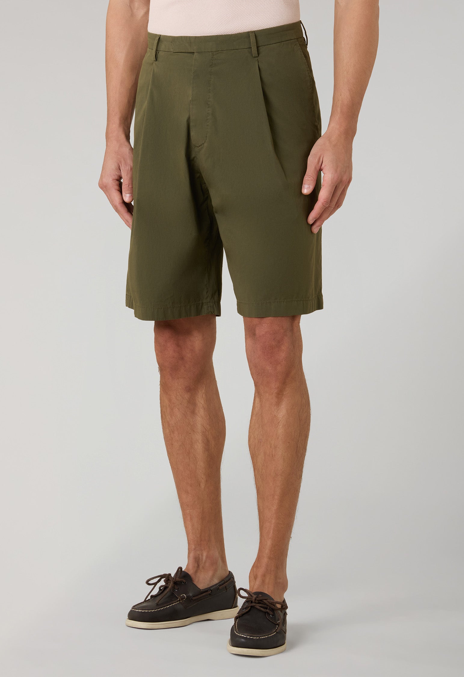 Green Garment Dyed Popeline Papier Khaki Bermuda Suits