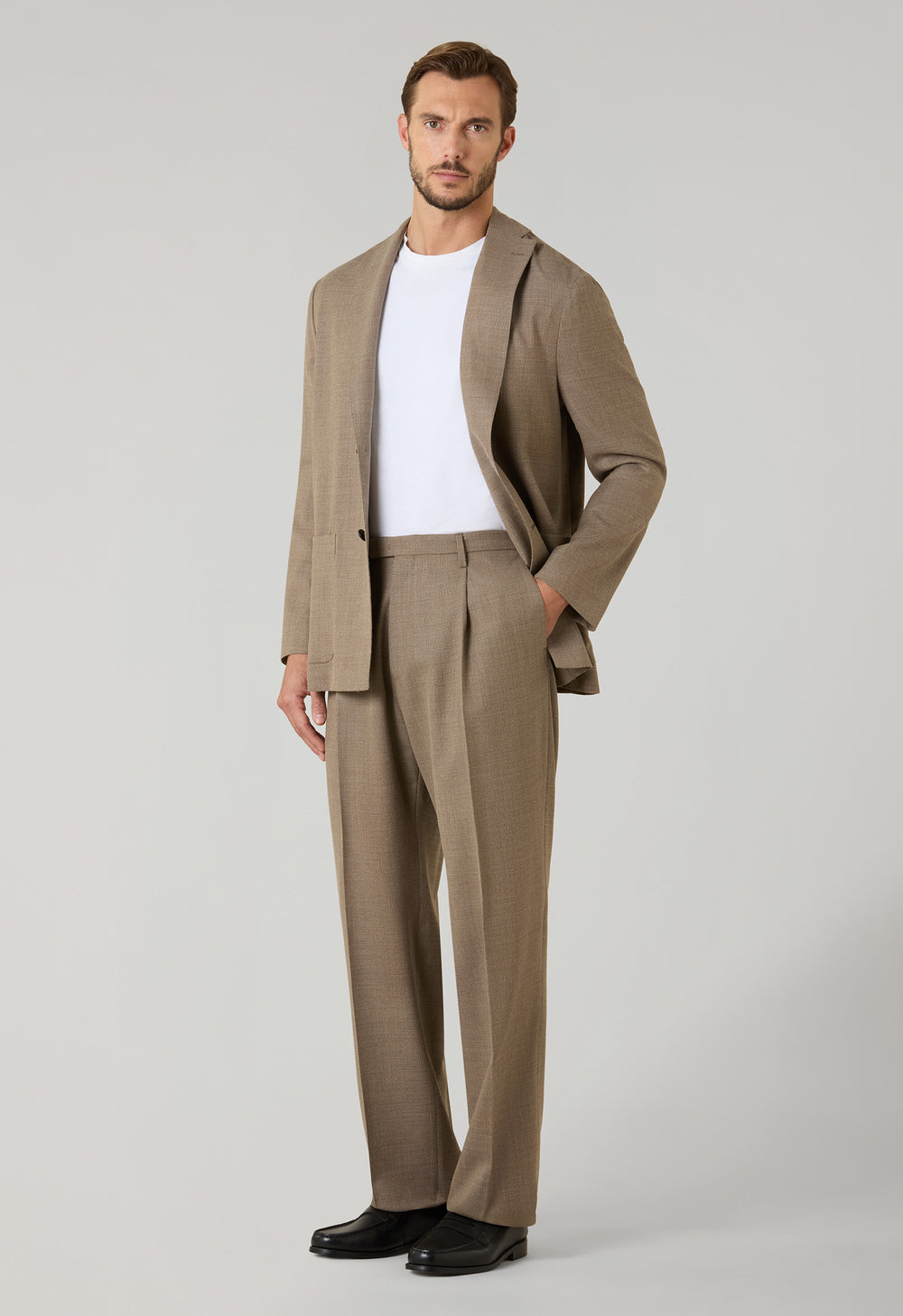 Beige Light Wool Honeycomb Fluid Suits