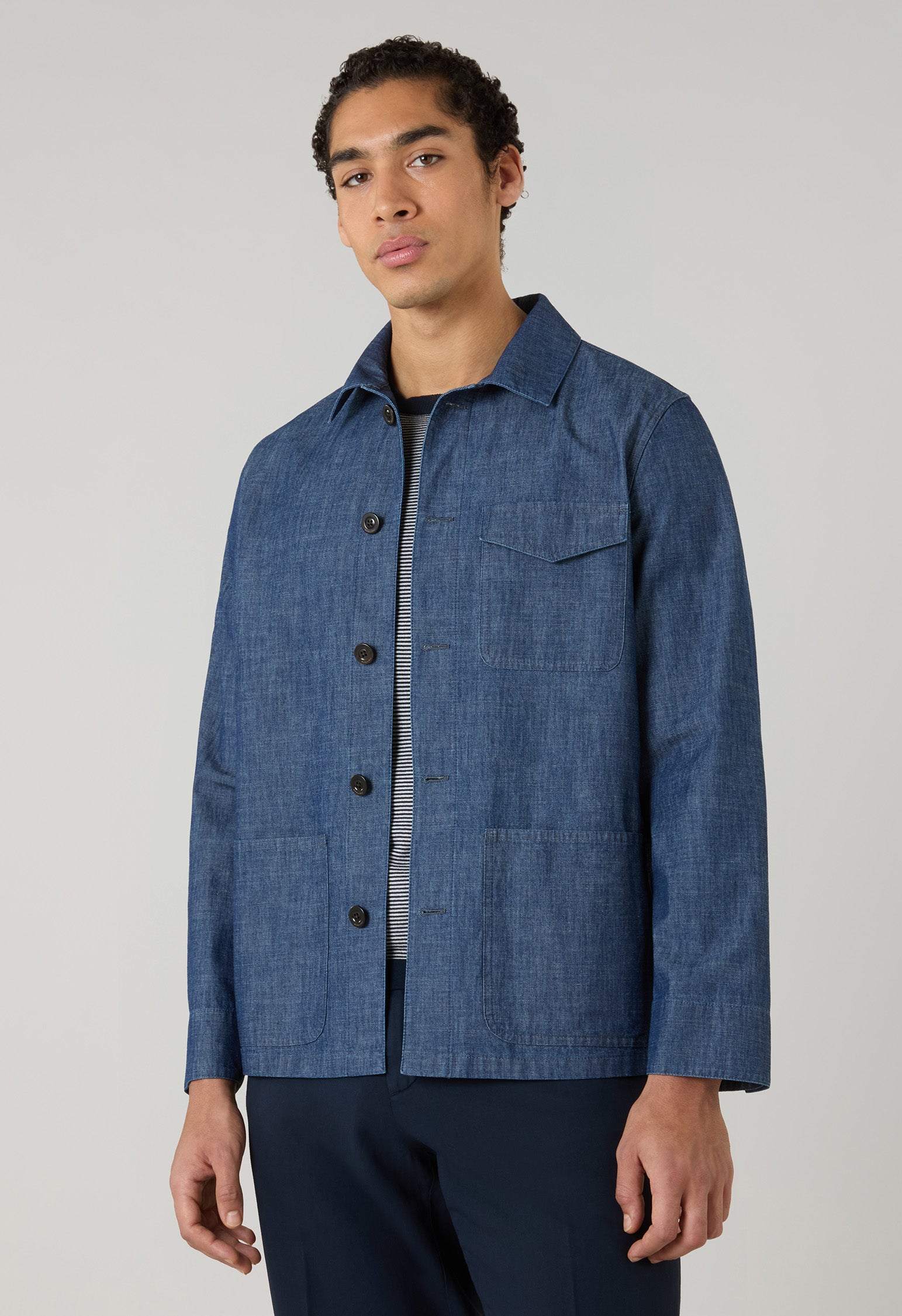 Blaue Indaco Denim Arbeiterjacke