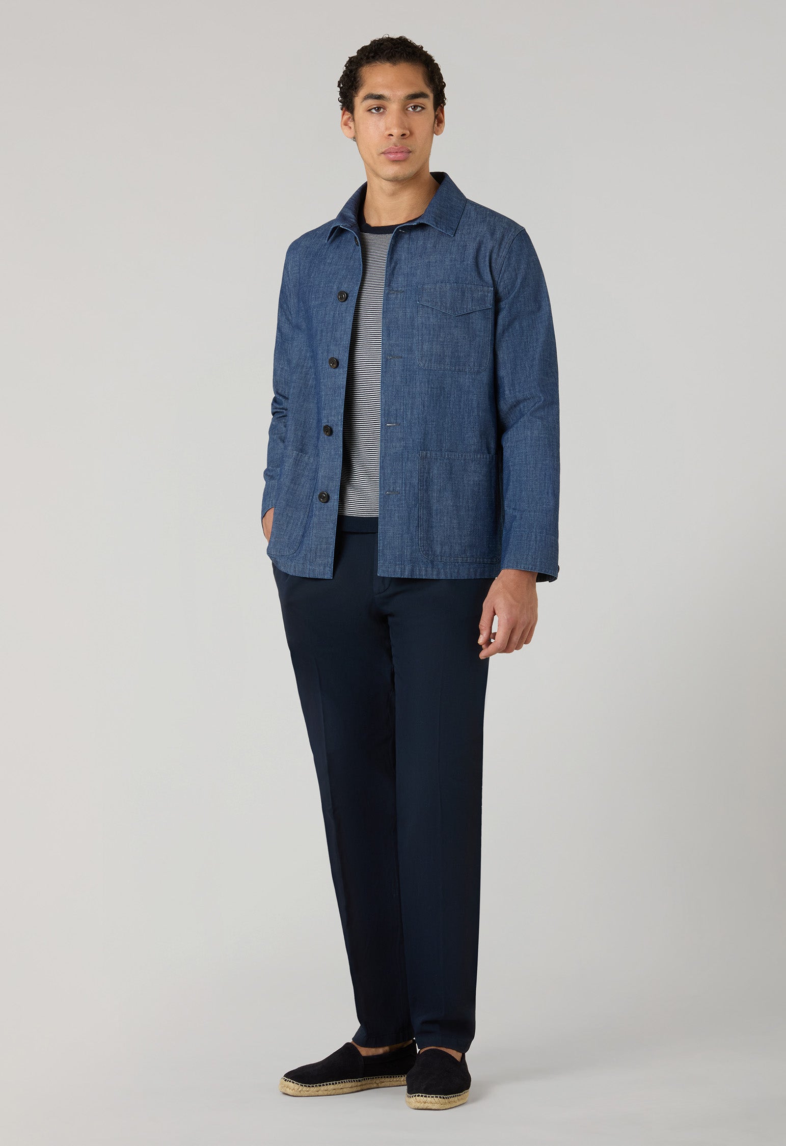 Blaue Indaco Denim Arbeiterjacke