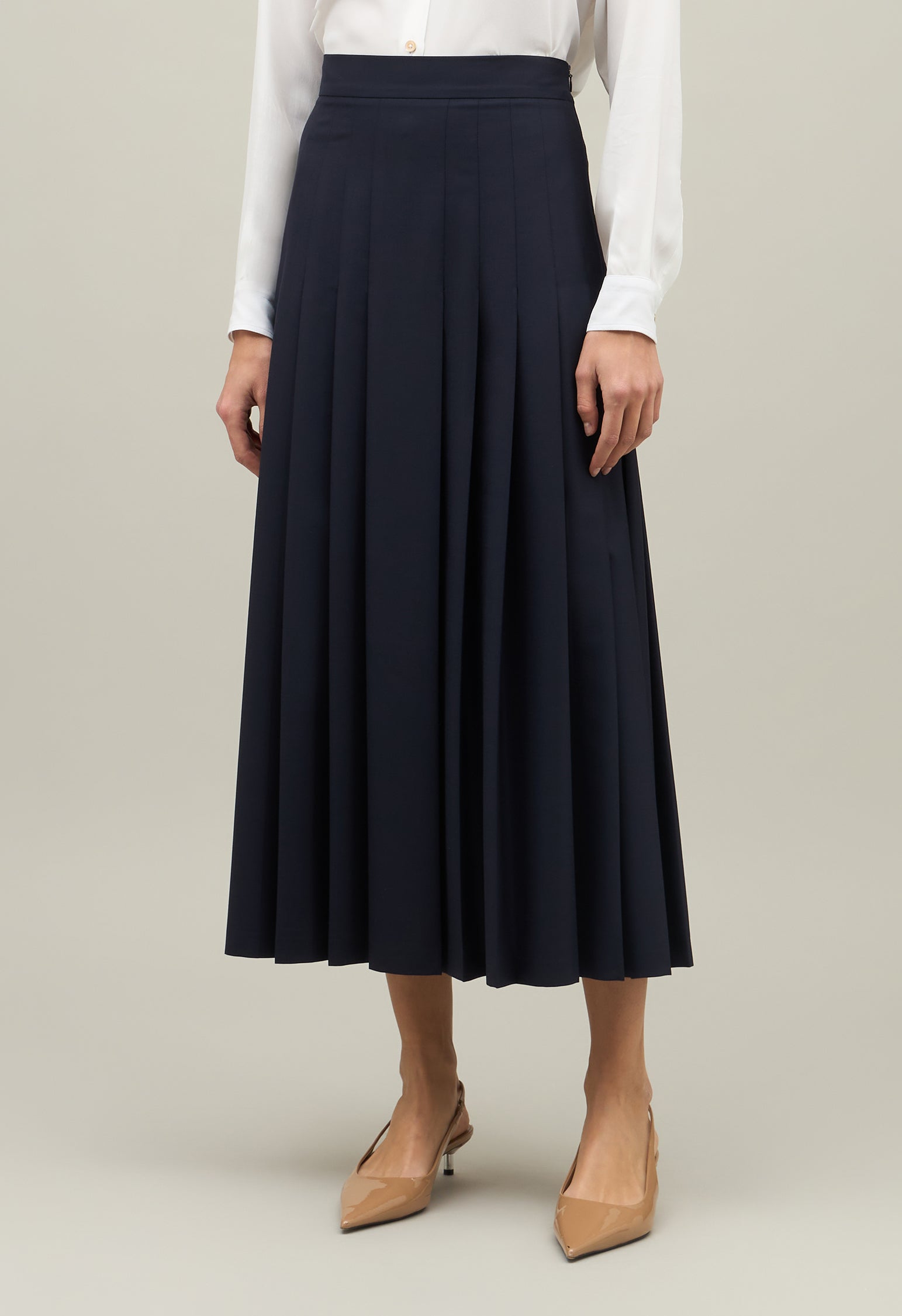 Blue Light Wool Pleated Skirt