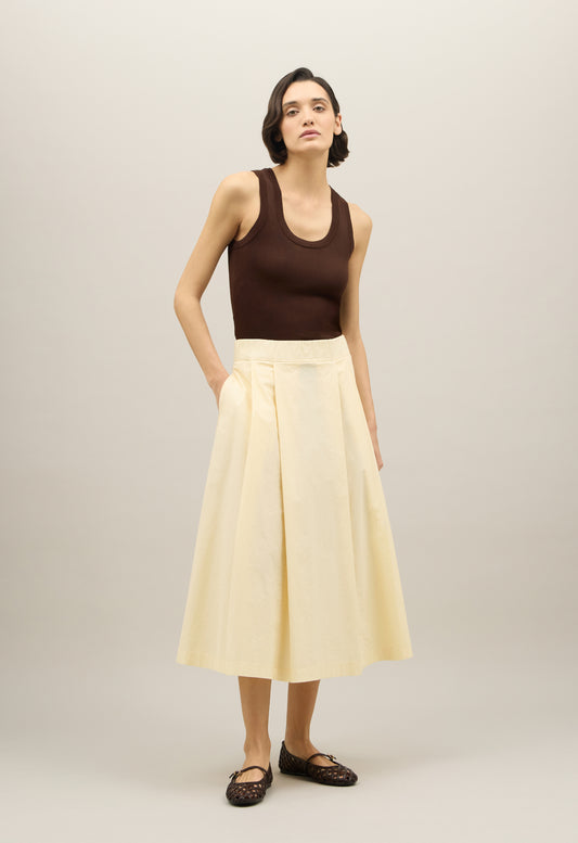 Yellow Light Popeline pleated Skirt