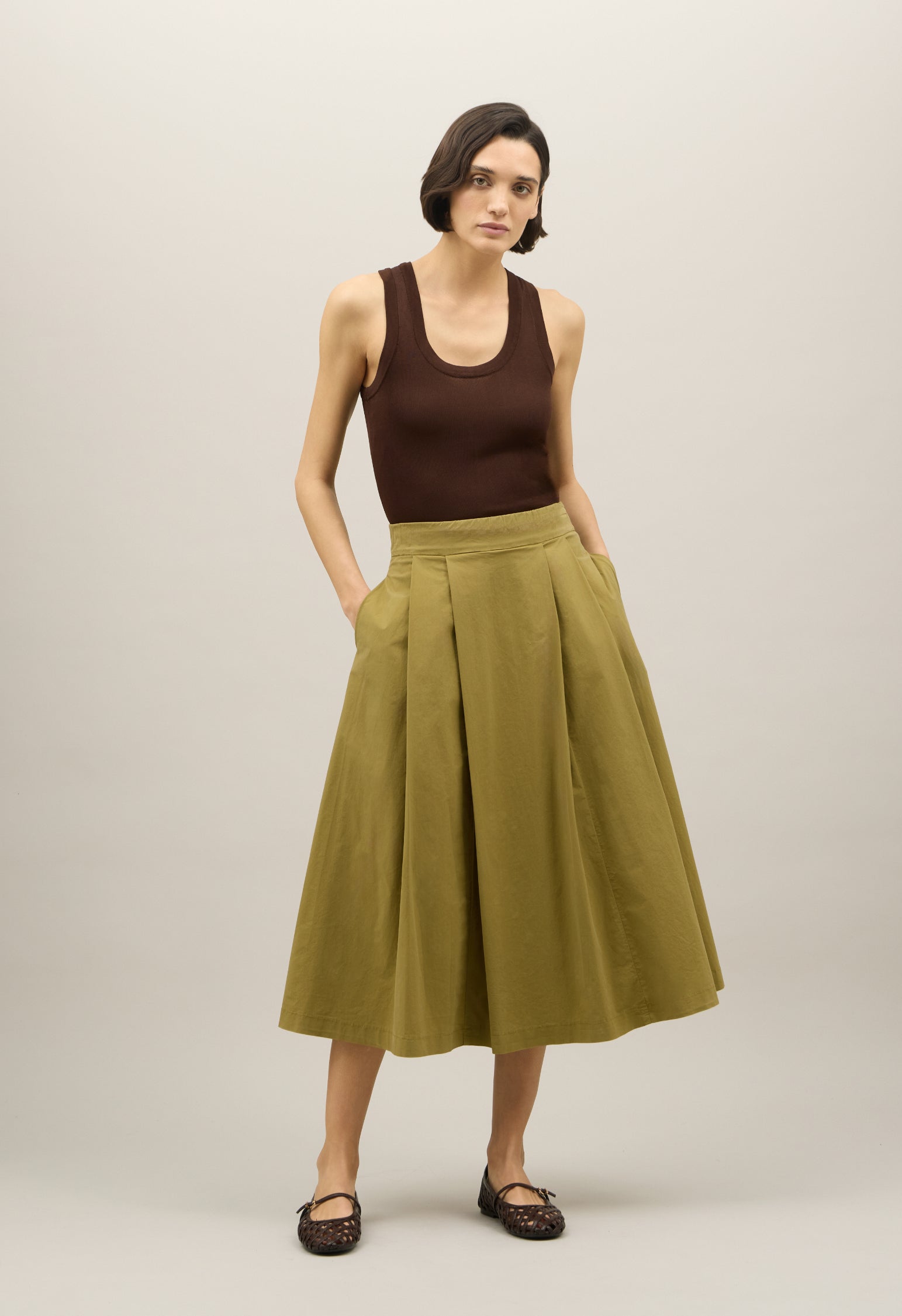 Green Light Popeline pleated Skirt