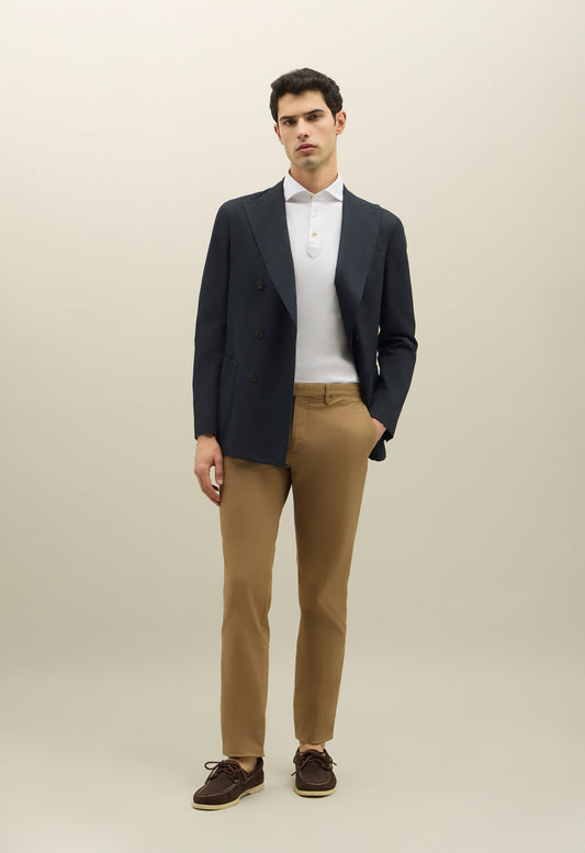 Brown Stretch Cotton Straight Chinos