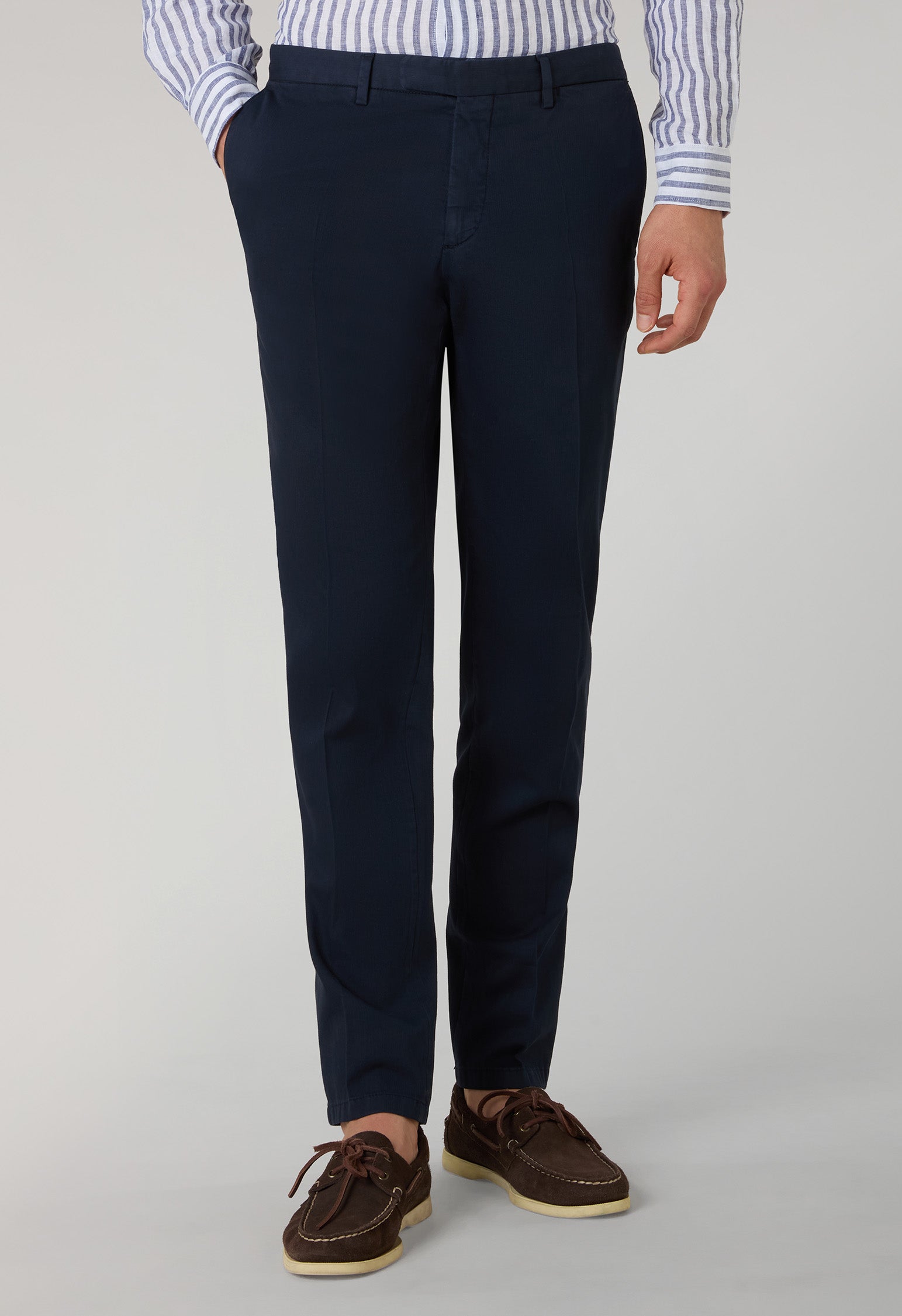 Pantalone in cotone tinto in capo micro-spinato blu