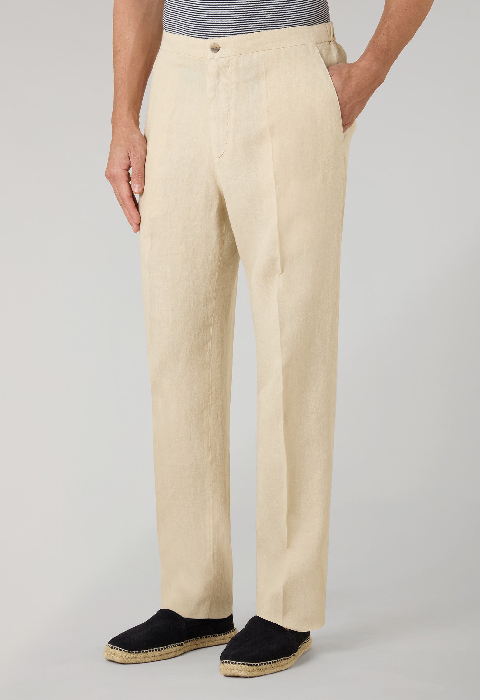 Joggers in lino tinto in capo beige