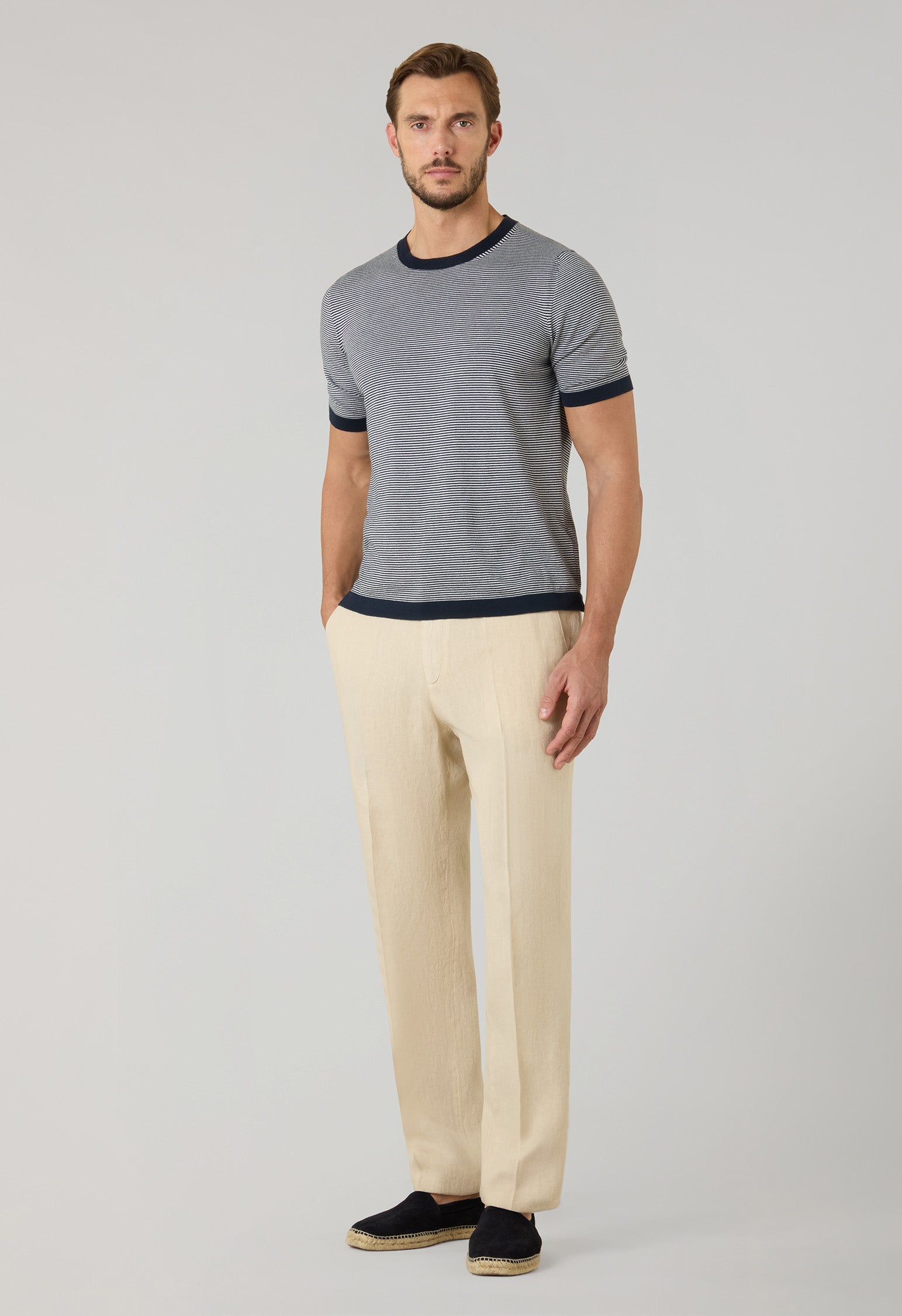 Beige Garment Dyed Linen Joggers