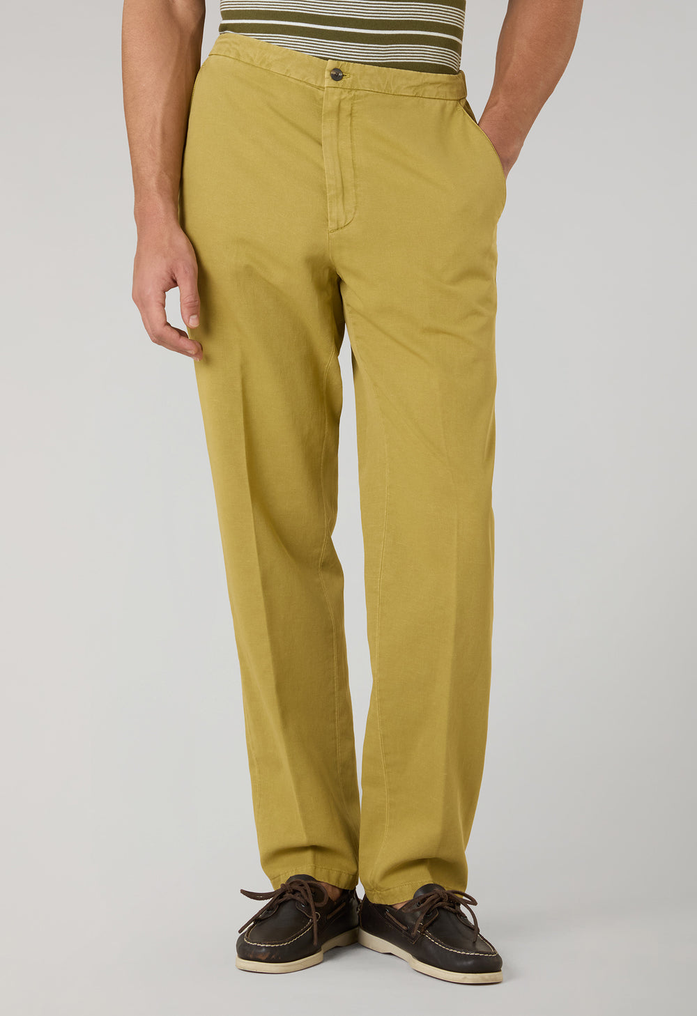 Joggers in gabardina di cotone e lino tinto in capo khaki chiaro