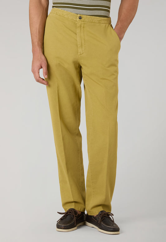 Light Khaki Garment Dyed Cotton Linen Gabardine Joggers