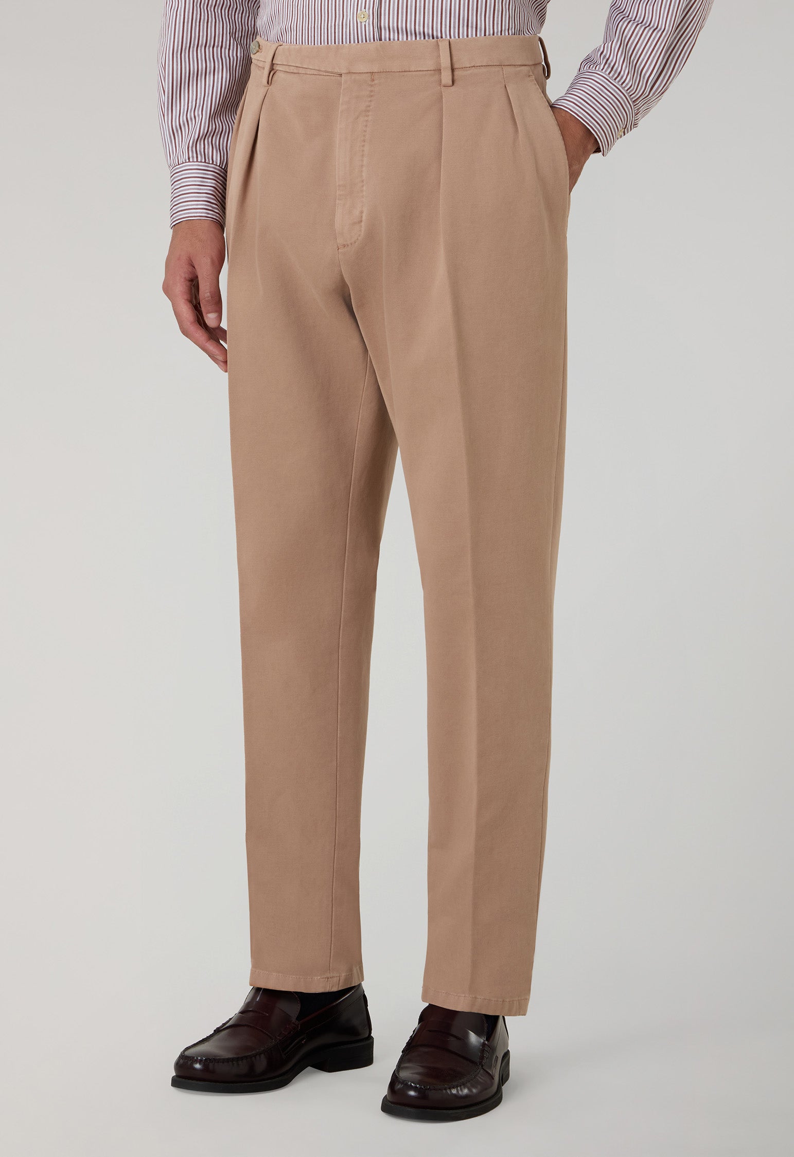 Pantalone Roma in cotone soft tinto in capo beige