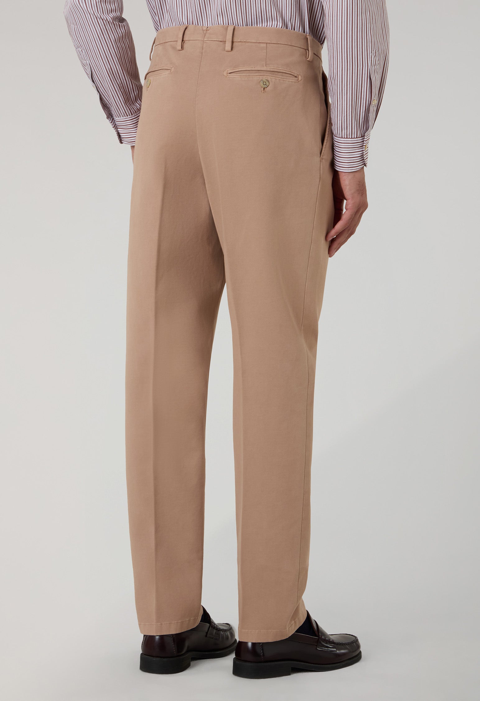Beige Garment Dyed Soft Cotton Roma Trousers
