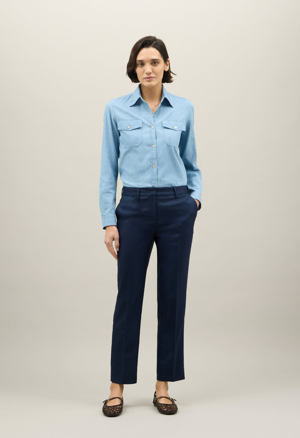 Blu Wool twill straight Trousers
