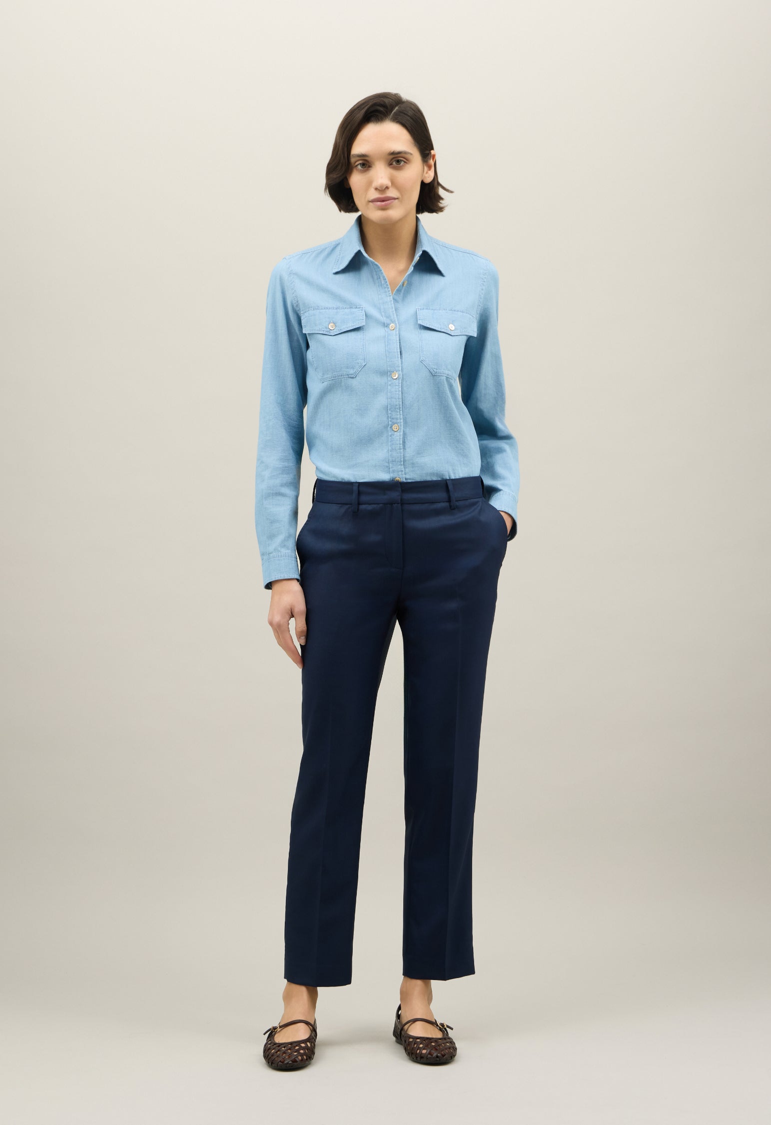 Blu Wool twill straight Trousers