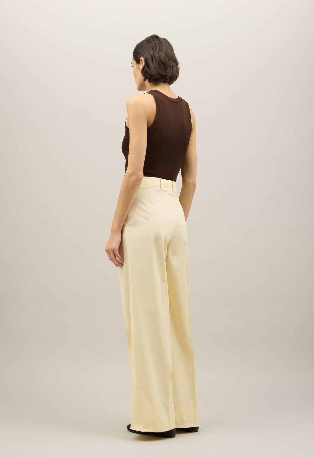 Gelbe Palazzo-Hose aus leichtem Popeline