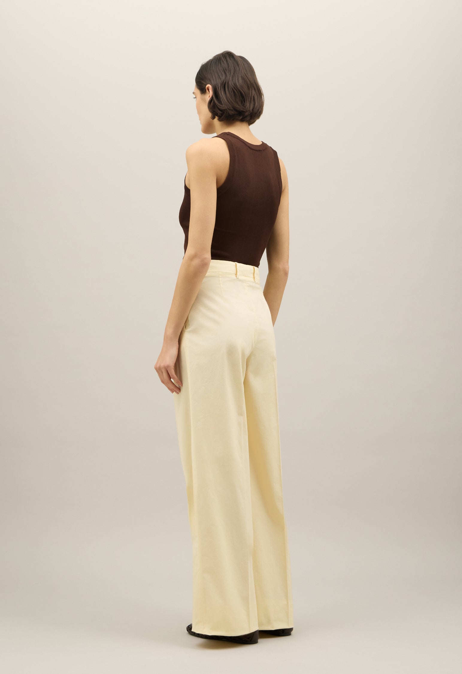 Gelbe Palazzo-Hose aus leichtem Popeline